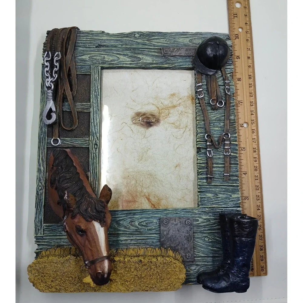 Animal Horse Equestrian 3D Resin Picture Photo Desk Frame Barn Boots‎ Tack Decor